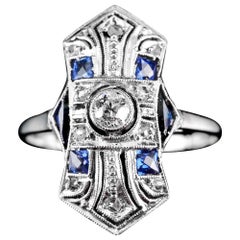 Antiker Art-Déco-Ring aus 18 Karat Weißgold mit Diamant und Saphir