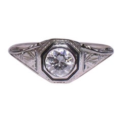 Antique Art Deco 18K White Gold Diamond Solitaire Ring By ‘Belais’ Circa 1920