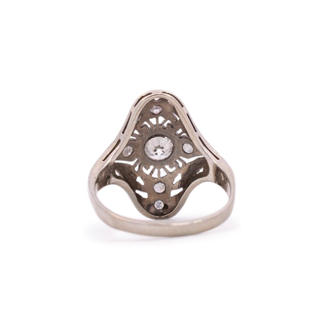 Women's Antique Art Deco 18k White Gold Diamonds Engagement Ring 0.51ctw For Sale