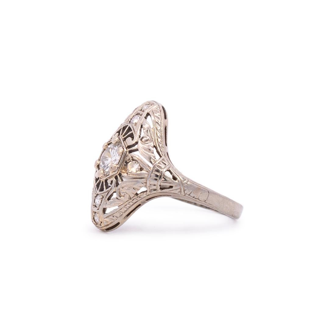 Antique Art Deco 18k White Gold Diamonds Engagement Ring 0.51ctw For Sale 1