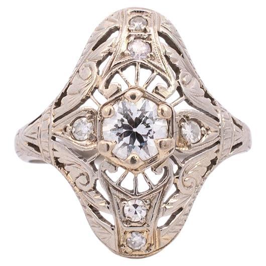 Antique Art Deco 18k White Gold Diamonds Engagement Ring 0.51ctw