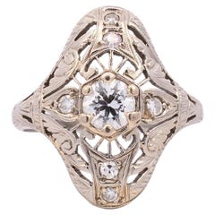 Bague de fiançailles Art déco ancienne en or blanc 18 carats avec diamants 0,51 carat