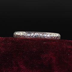 Antique Art Deco 18K White Gold Engraved Blossom Wedding Band Ring - Size 6 1/4