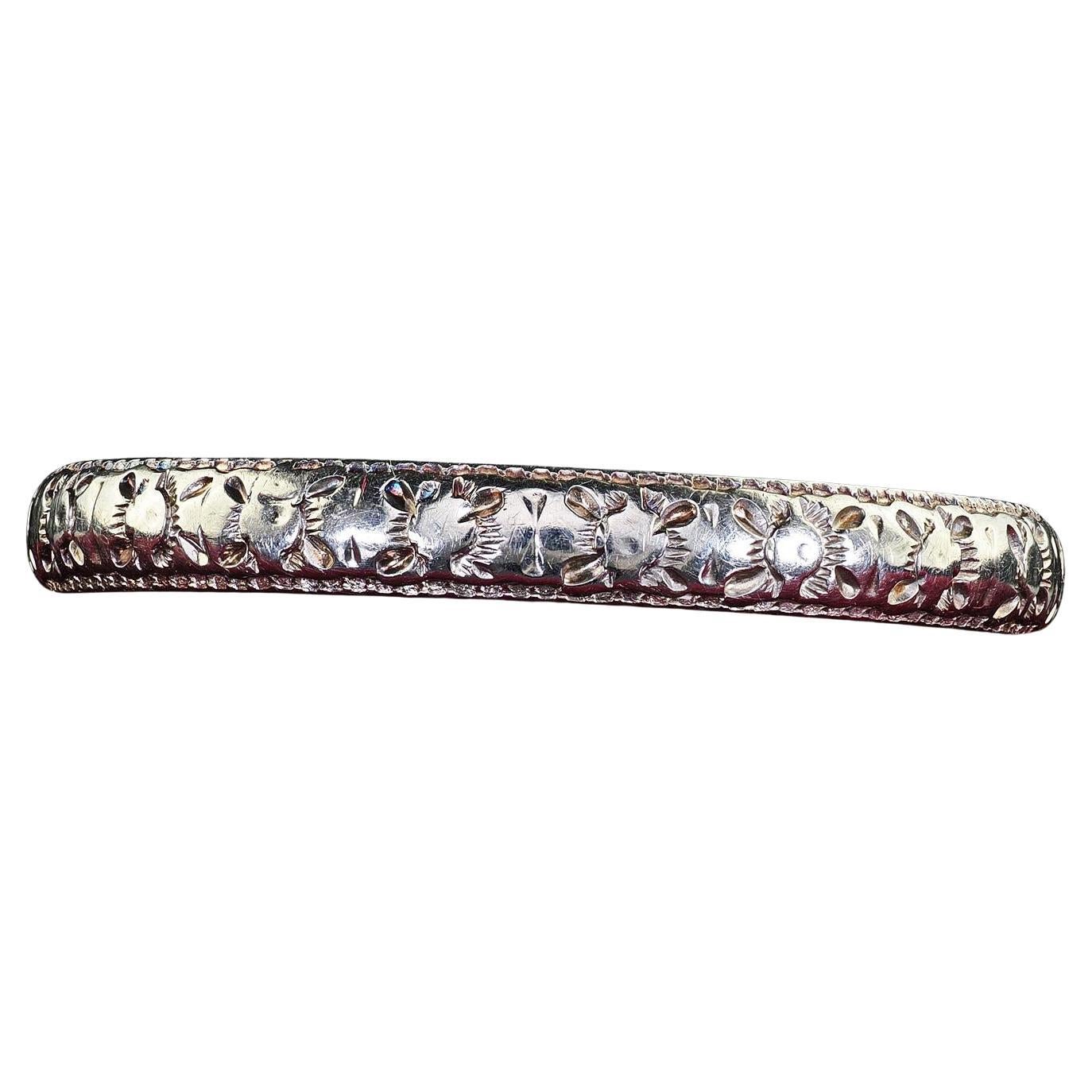 Antique Art Deco 18K White Gold Engraved Blossom Wedding Band Ring - Size 6 1/4