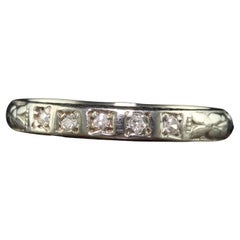 Alliance Art déco ancienne en or blanc 18 carats gravé de diamants - Taille 5 3/4