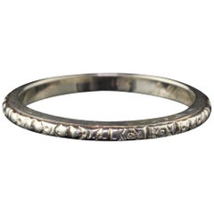 Antique Art Deco 18 Karat White Gold Engraved Wedding Band