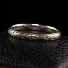 Antique Art Deco 18K White Gold Engraved Wedding Band