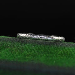 Antique Art Deco 18K White Gold Engraved Wedding Band - Size 6 1/2