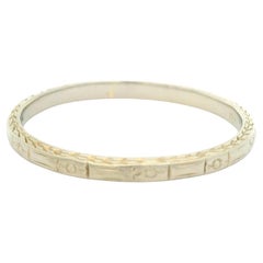 Antique Art Deco 18k White Gold Floral
Wheat Work Engraved Band Ring Size 9