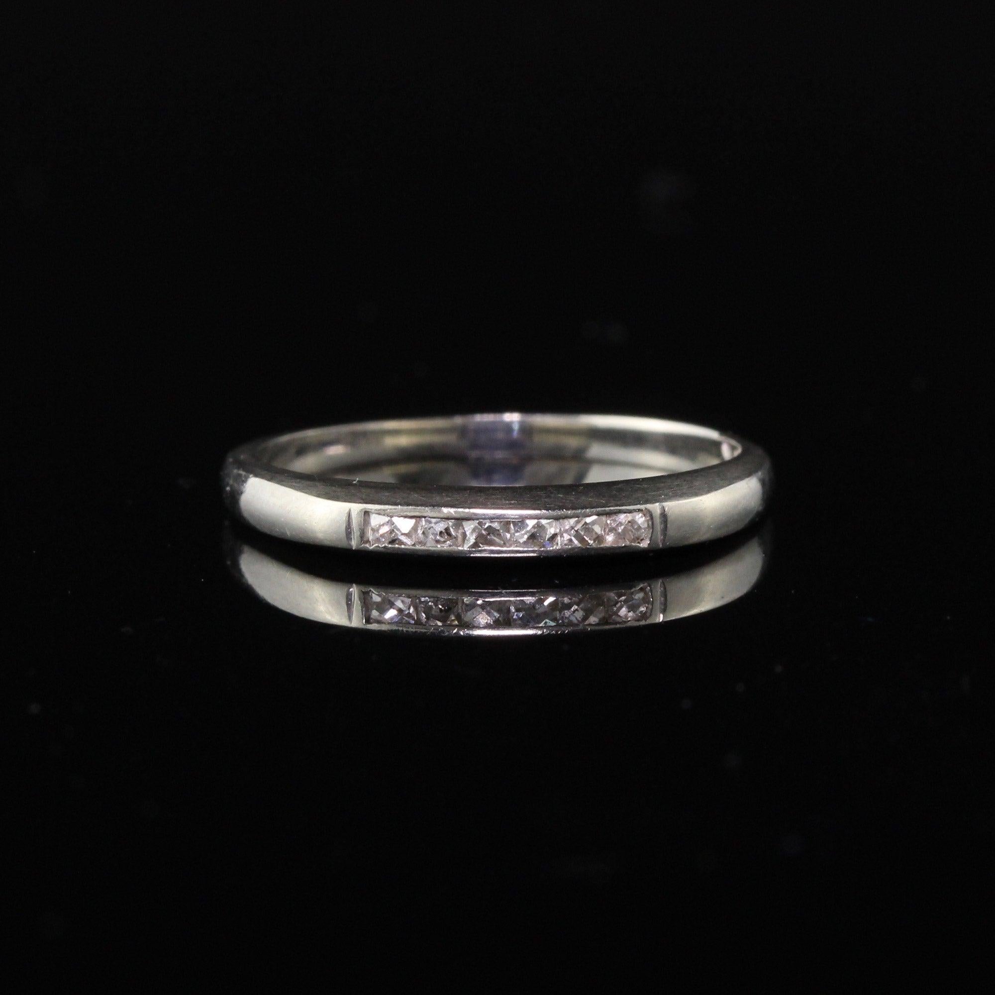 Women's Antique Art Deco 18K White Gold French Cut Diamond Half Eternity Band For Sale