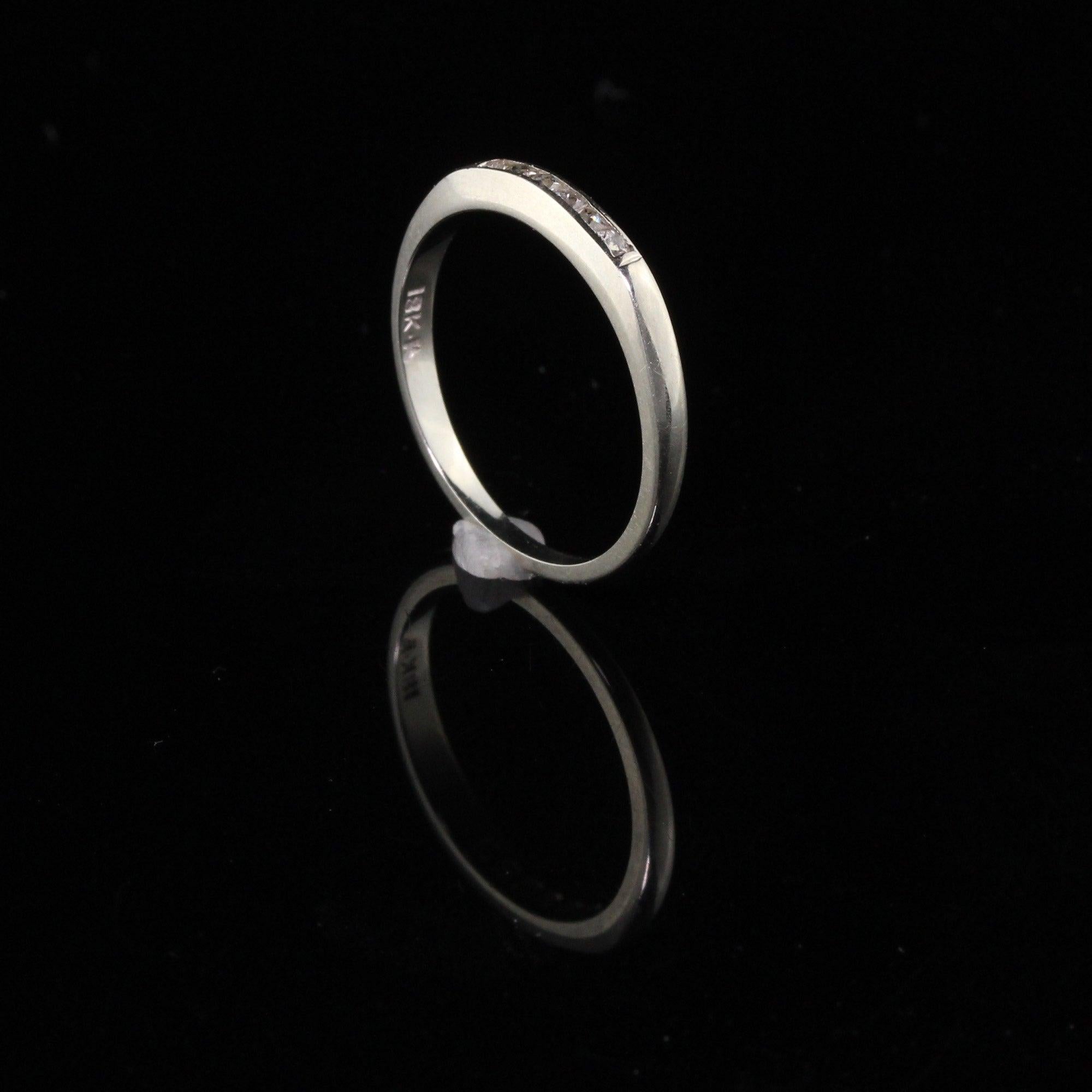 Antique Art Deco 18K White Gold French Cut Diamond Half Eternity Band For Sale 1