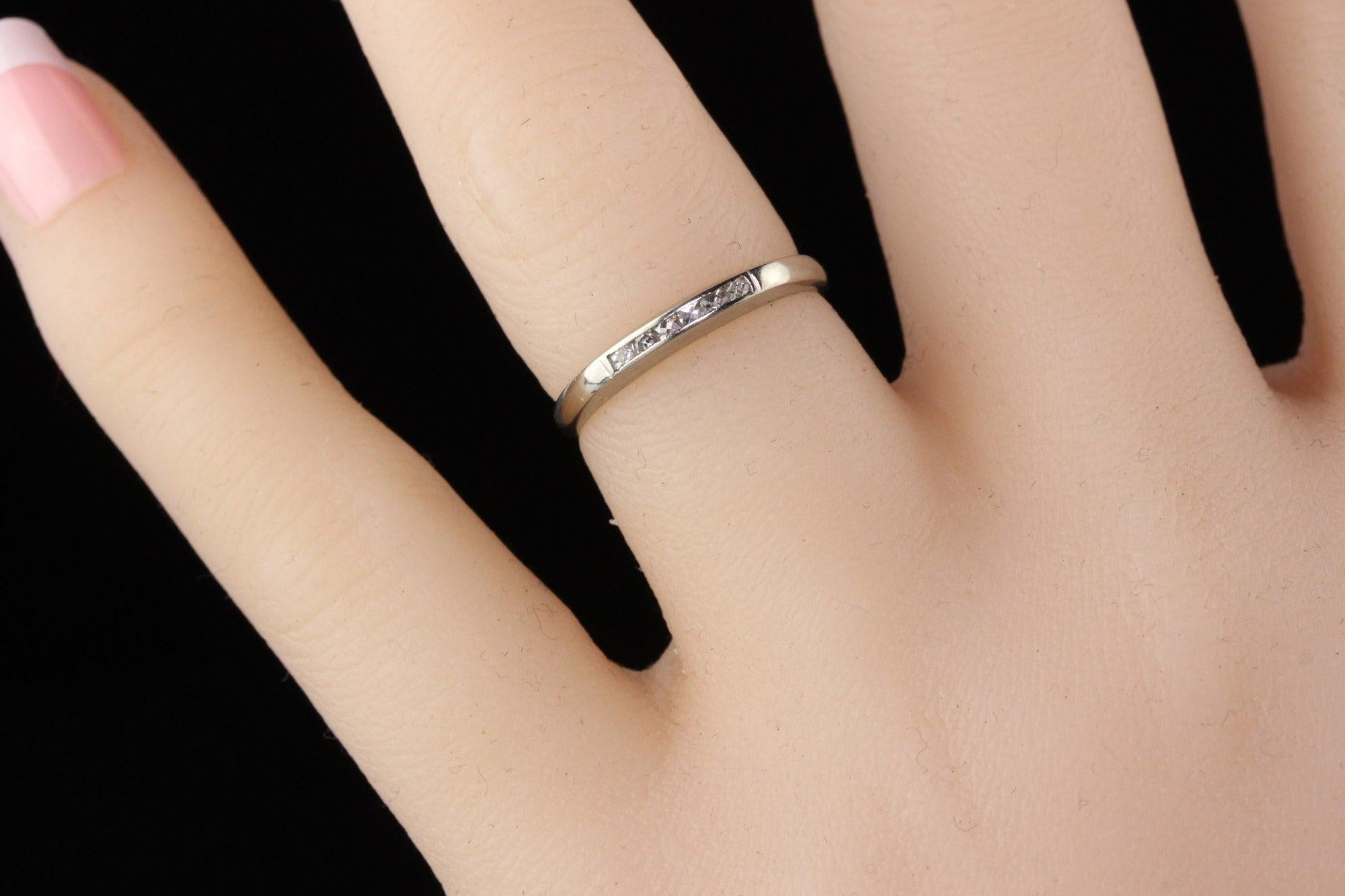 Antique Art Deco 18K White Gold French Cut Diamond Half Eternity Band For Sale 2