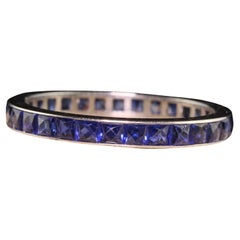 Antique Art Deco 18k White Gold French Cut Sapphire Eternity Band 