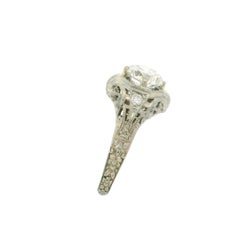 Antique Art Deco 18k White Gold GIA 1.62ctw Old European Cut Diamond Floral Ring