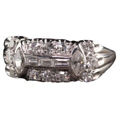 Antique Art Deco 18K White Gold Marquise and Baguette Diamond Wedding Band