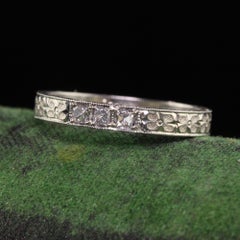 Antique Art Deco 18K White Gold Mayflower French Cut Diamond Wedding Band, Size