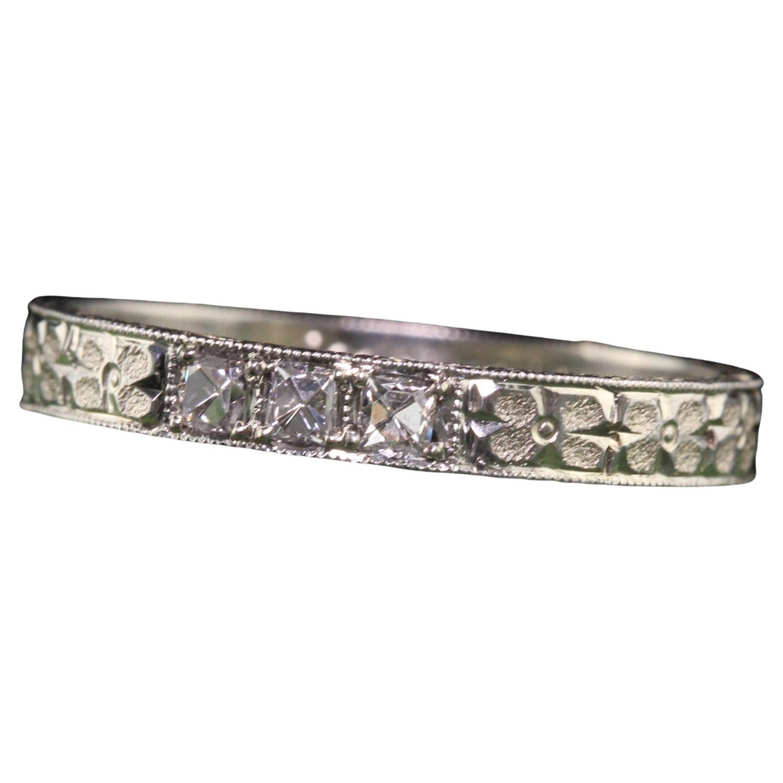 Antique Art Deco 18k White Gold French Cut Sapphire Eternity Band For ...