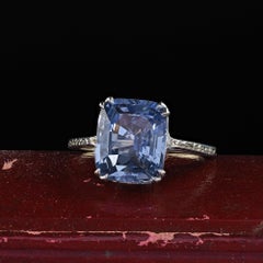 Antique Art Deco 18K White Gold Natural Sapphire Engraved Engagement Ring - GIA