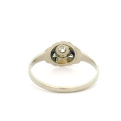 Antique Art Deco 18k White Gold Old Diamond & Sapphire Wheat Milgrain Work Ring