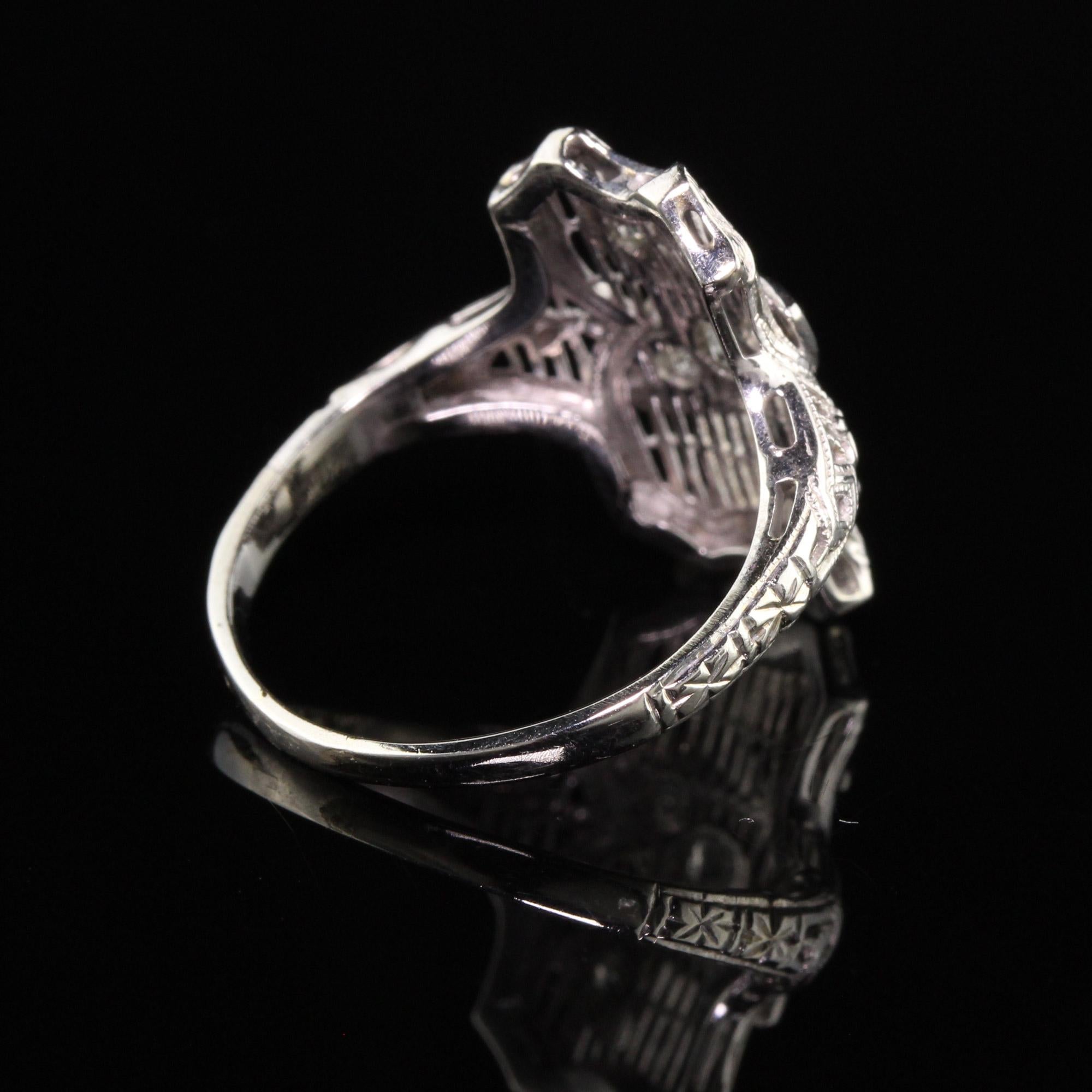Women's Antique Art Deco 18K White Gold Old European Diamond Filigree Ring For Sale