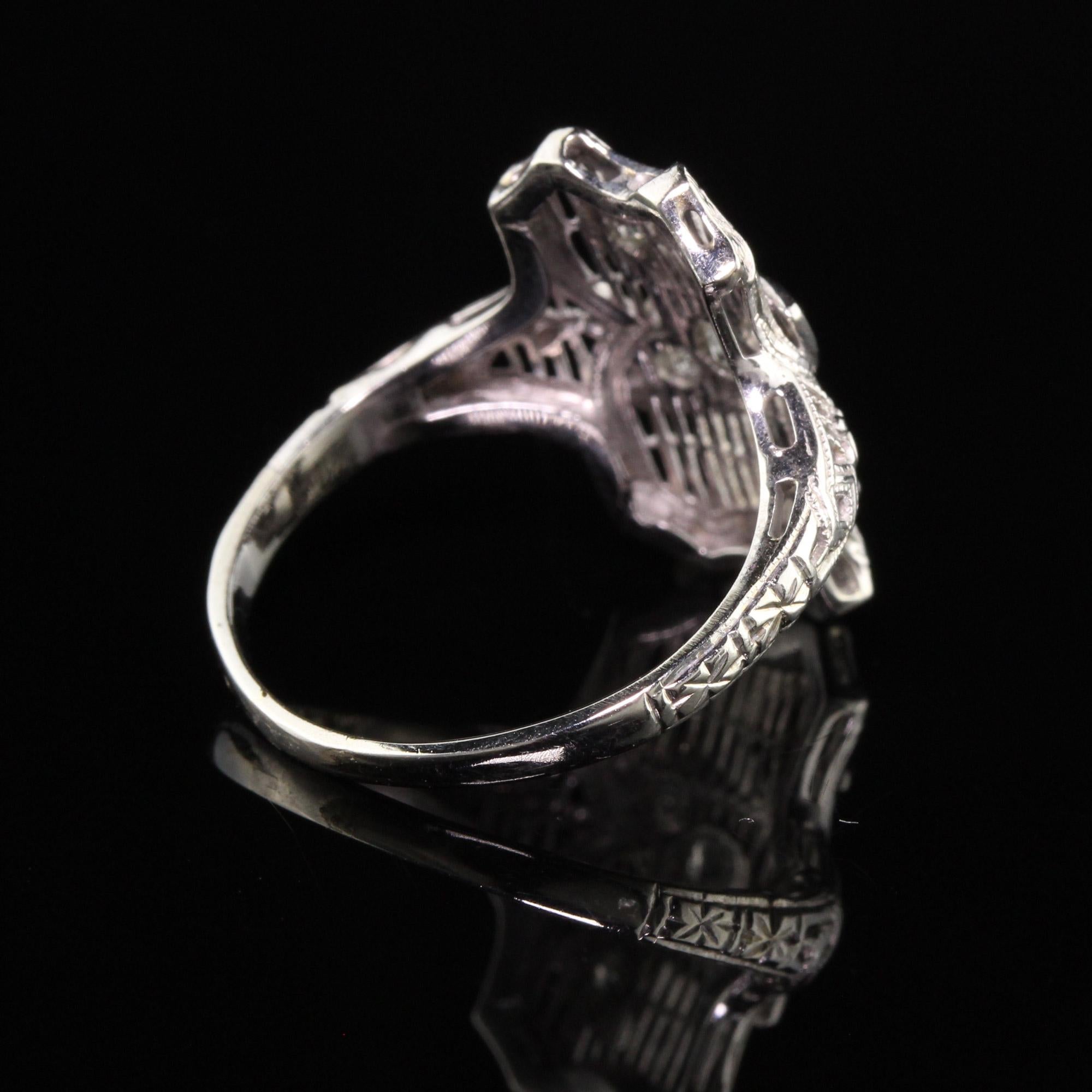De las mujeres Antiguo Anillo Art Decó de Oro Blanco de 18 K con Filigrana de Diamantes de la Vieja Europa en venta