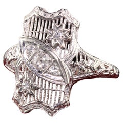 Anello antico Art Deco in oro bianco 18 carati con diamante europeo in filigrana