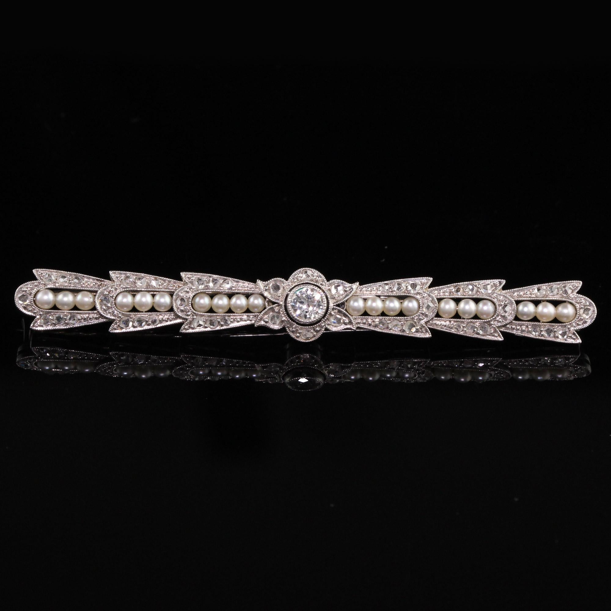 Antike Art Deco 18 Karat Weißgold Alteuropäischer Diamant Rosenschliff Perlenanstecker im Angebot 1