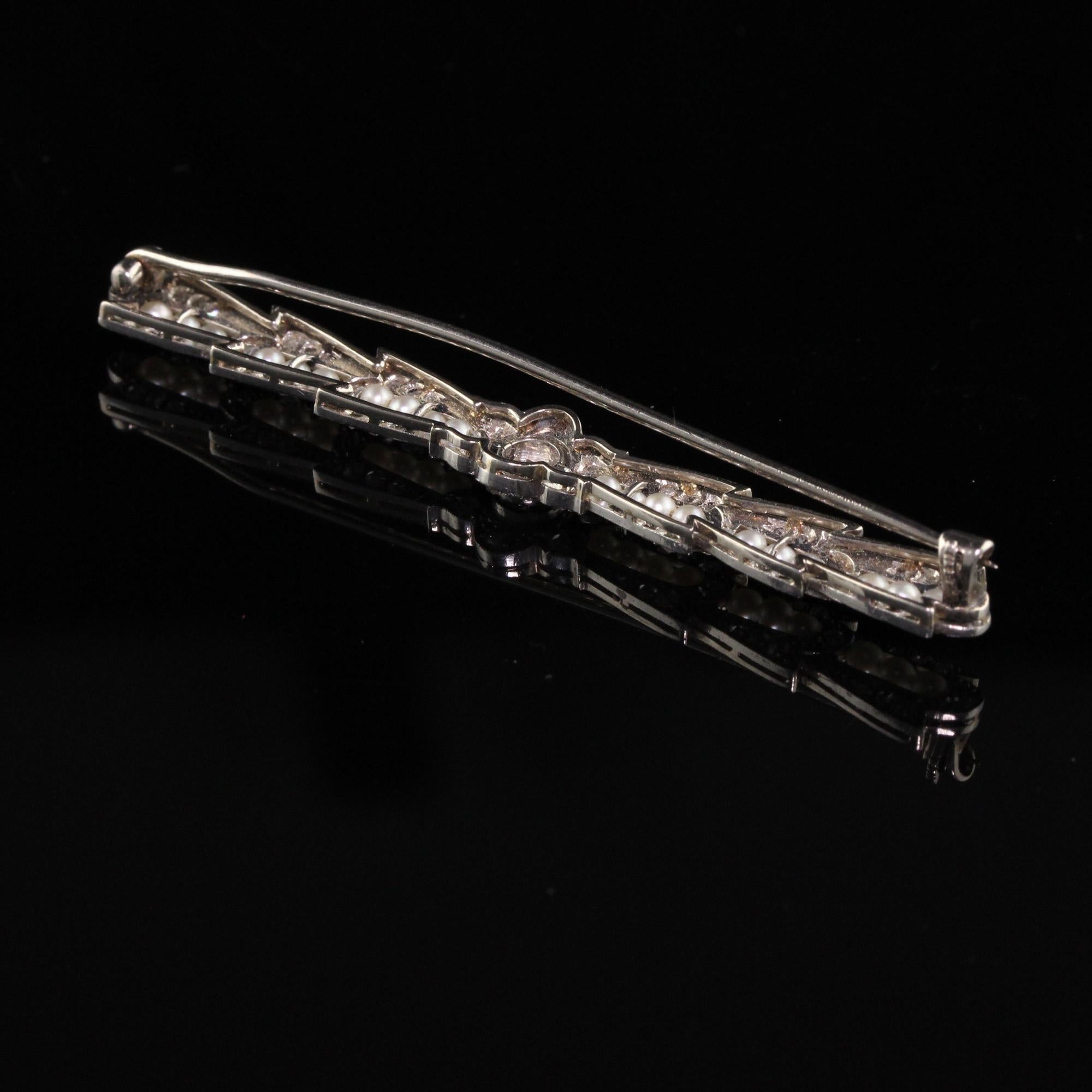 Antique Art Deco 18K White Gold Old European Diamond Rose Cut Pearl Pin For Sale 4