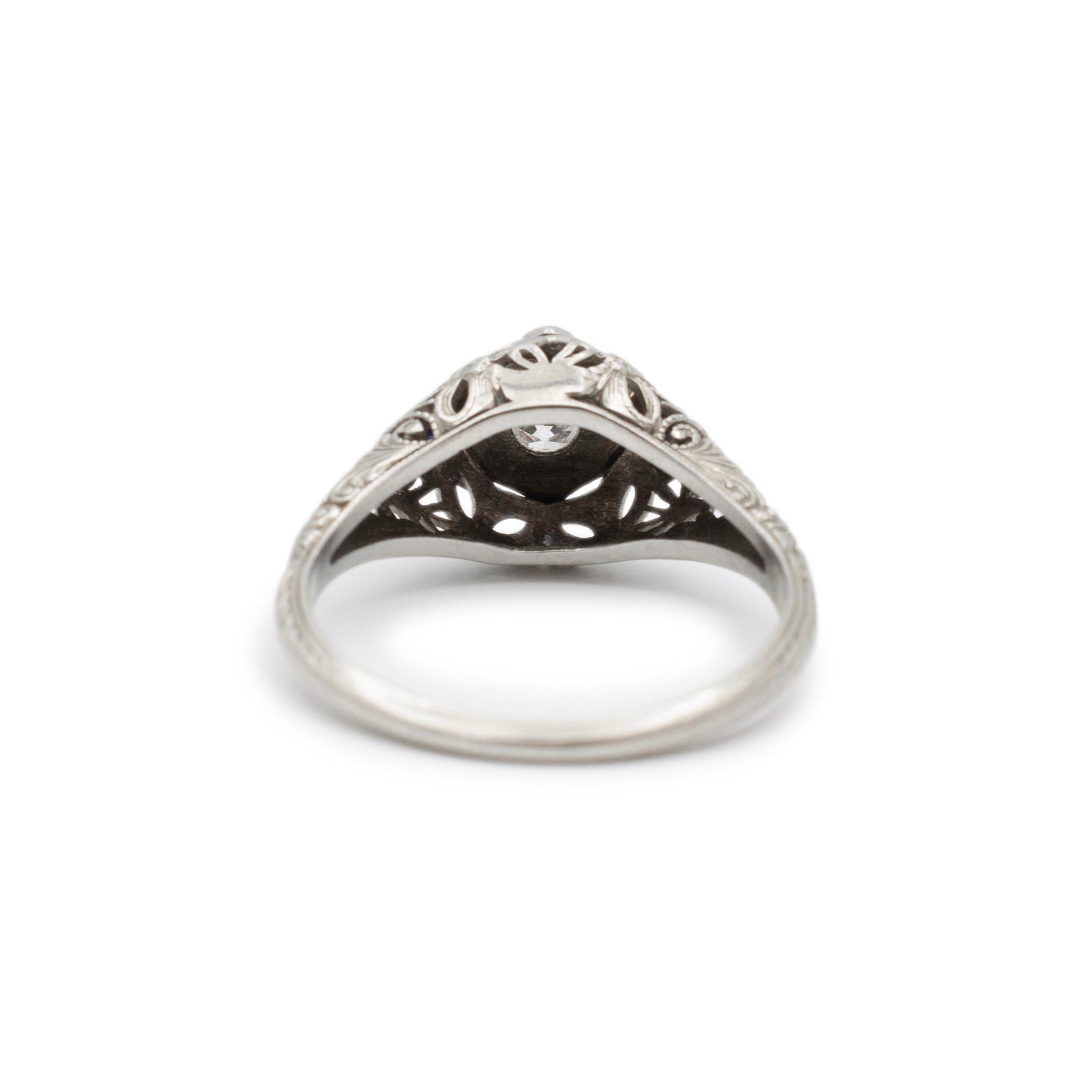 De las mujeres Anillo de Compromiso Antiguo Art Decó 18K Oro Blanco Antiguo Europeo Zafiro Diamante