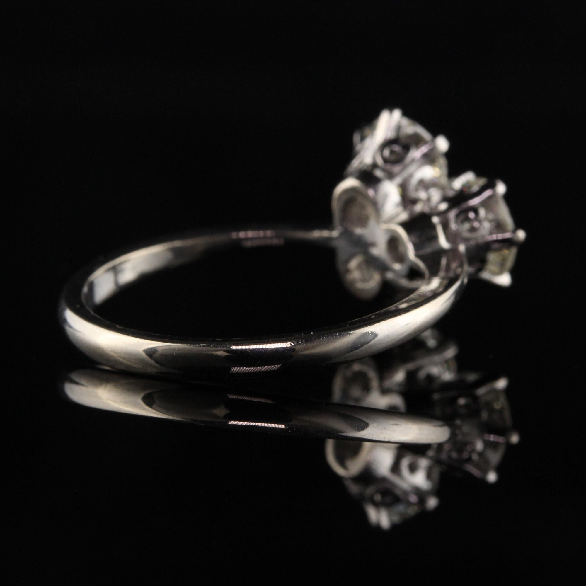 Women's Antique Art Deco 18K White Gold Old European Diamond Three Stone Ring For Sale
