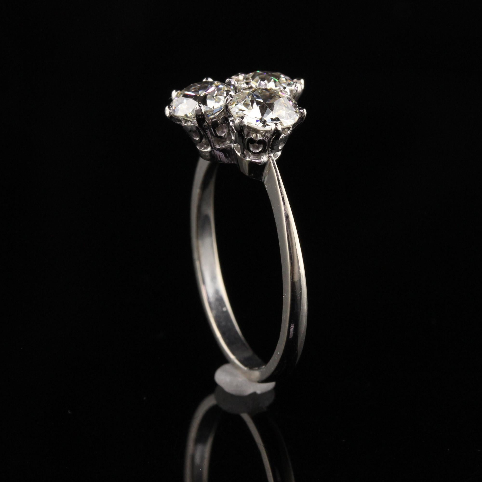 Antique Art Deco 18K White Gold Old European Diamond Three Stone Ring For Sale 1