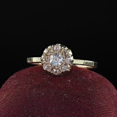 Antique Art Deco 18K White Gold Old Mine Diamond Geometric Engagement Ring