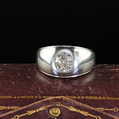 Antique Art Deco 18K White Gold Old Mine Diamond Wide Engagement Ring