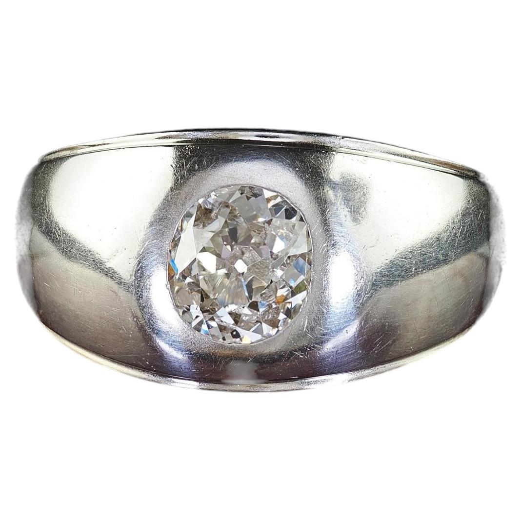 Bague de fiançailles large de style Art déco, en or blanc 18 carats, sertie d'un diamant « Old Mine »