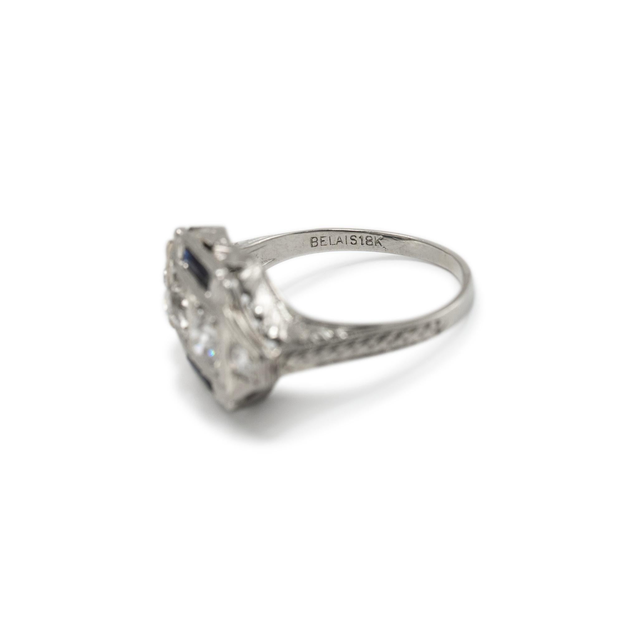 Bague cocktail Old Miner en or blanc 18 carats, diamant double, saphir, ancienne Art Deco en vente 1