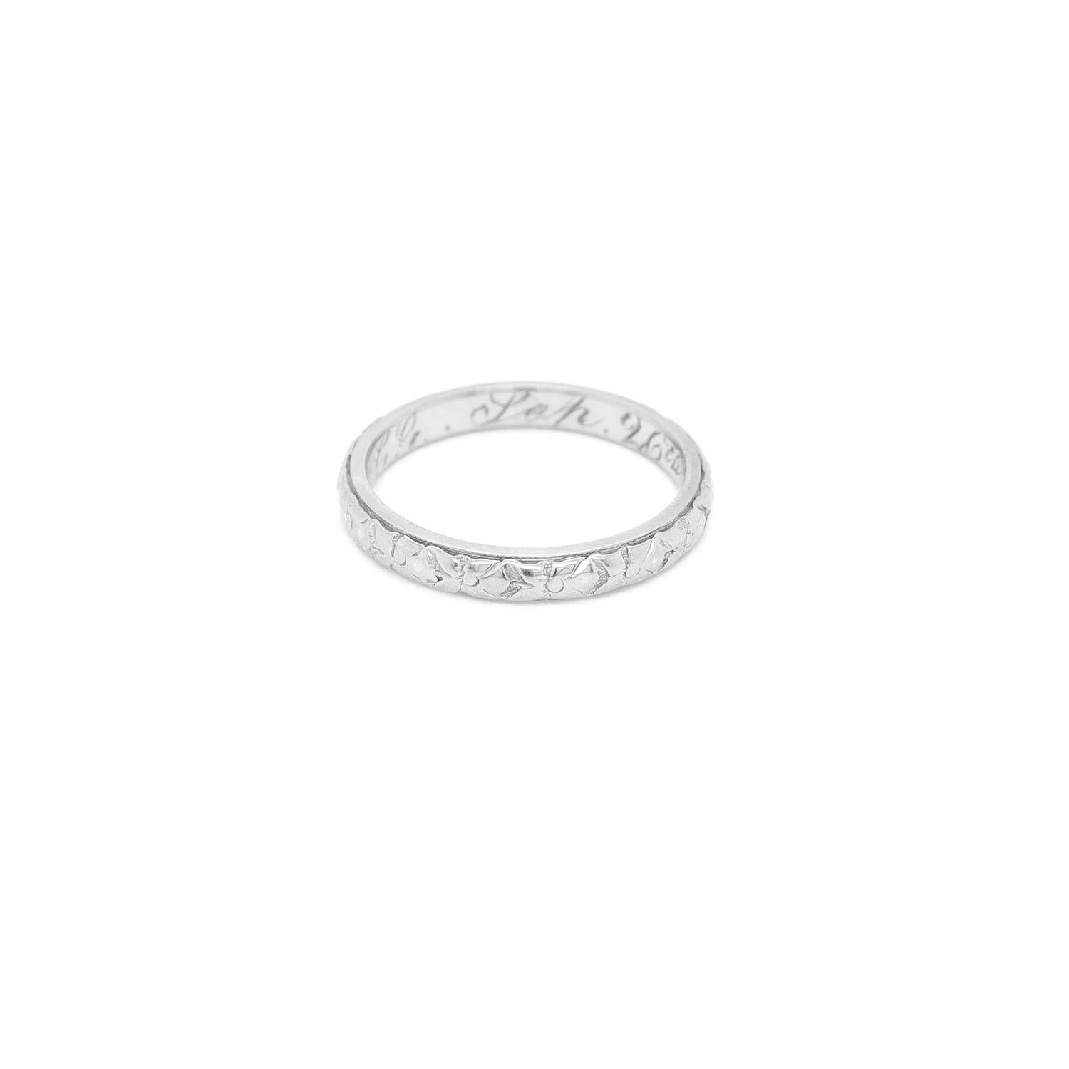 Antiker Art Deco 18K Weißgold Orange Blossom Ehering, Art déco für Damen oder Herren im Angebot