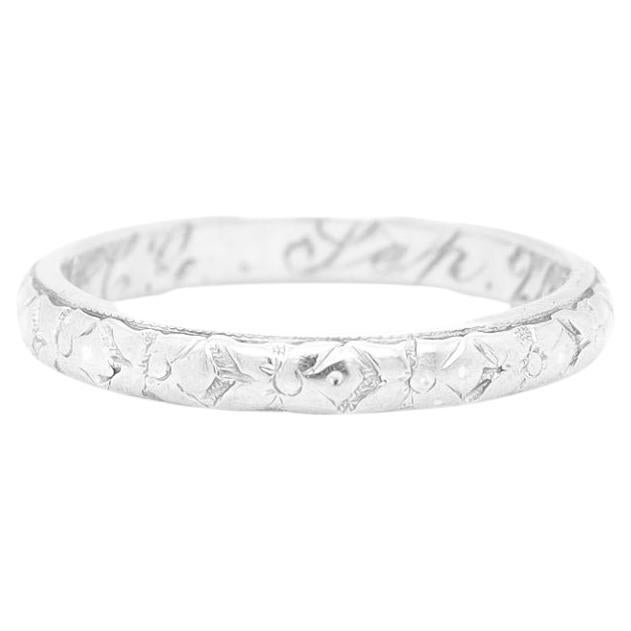 Antique Art Deco 18K White Gold Orange Blossom Wedding Band Ring