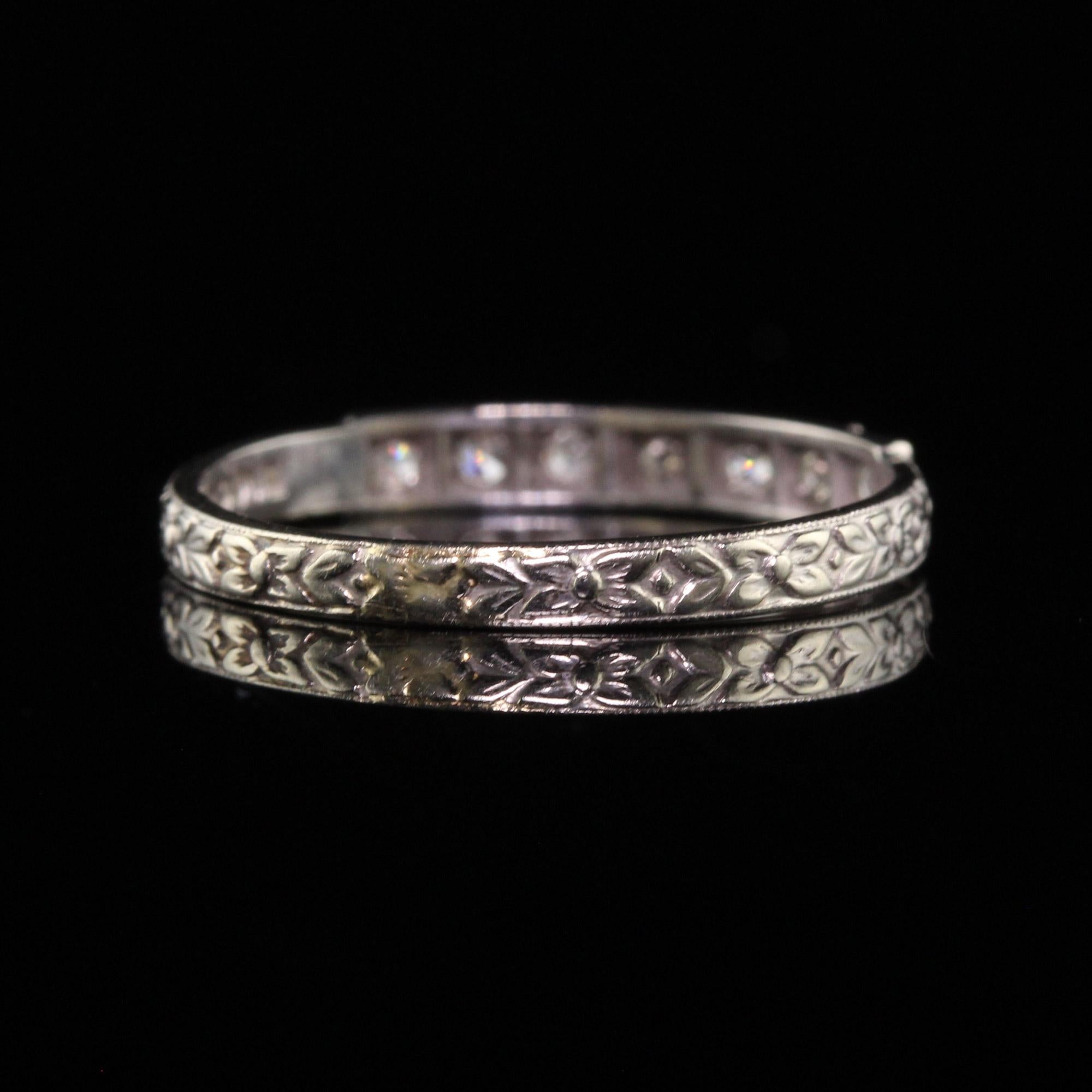 Women's Antique Art Deco 18k White Gold Ring O Romance Diamond Wedding Band For Sale
