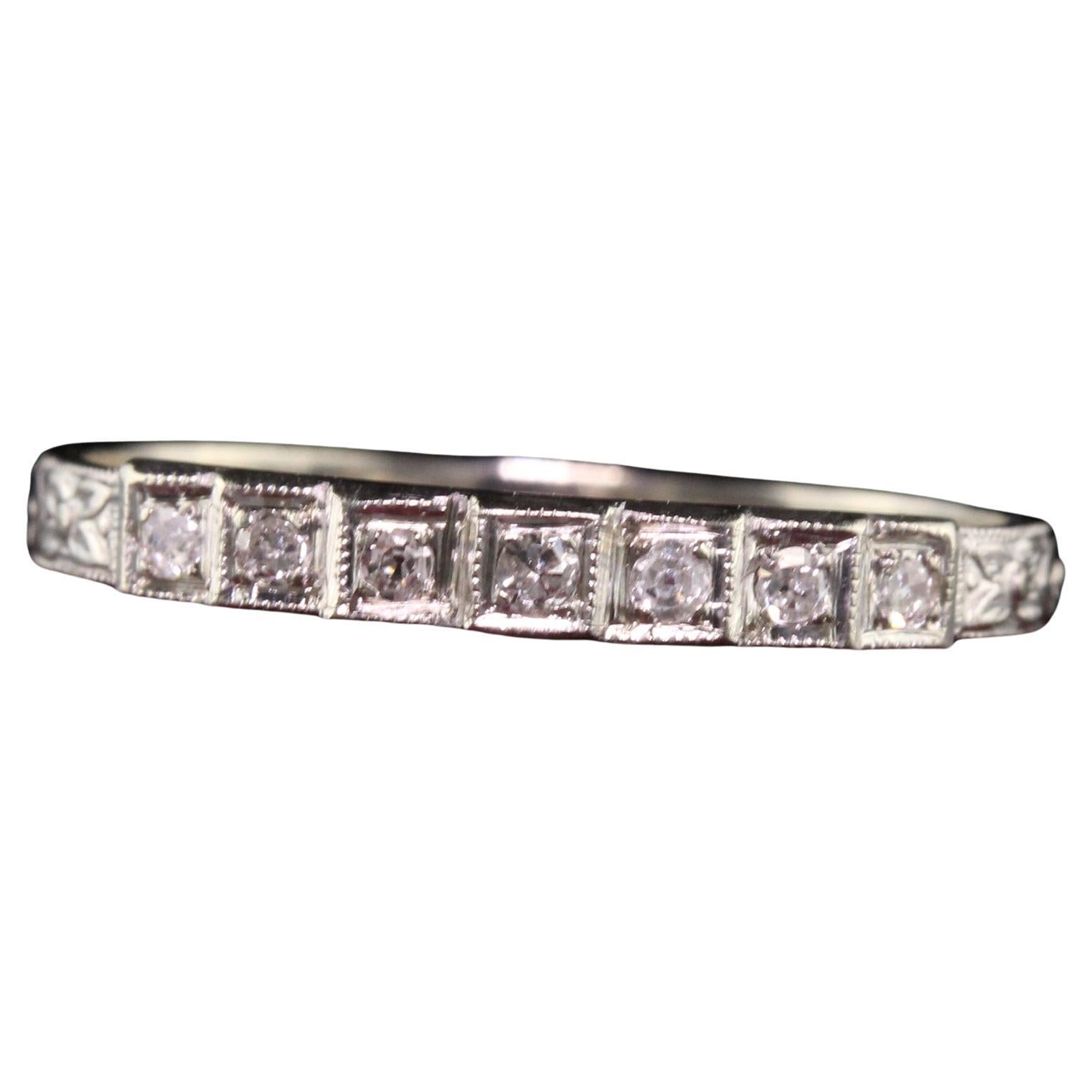 Antique Art Deco 18k White Gold Ring O Romance Diamond Wedding Band For Sale