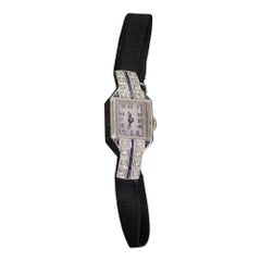 RESERVED Antique Art Deco 18 Karat White Gold Sapphire and Diamond Evening Watch