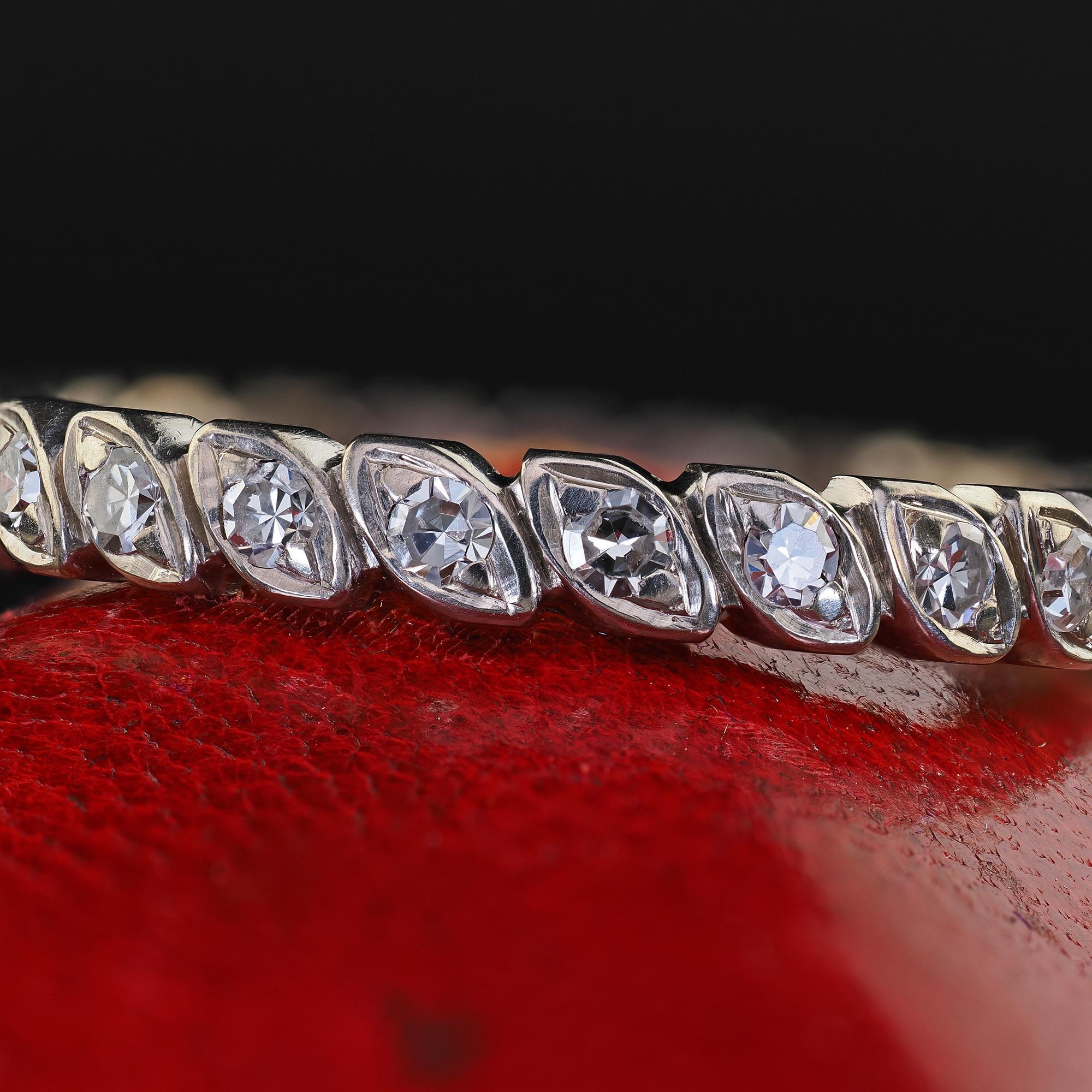 Women's Antique Art Deco 18K White Gold Single Cut Diamond Design Eternity Band For Sale