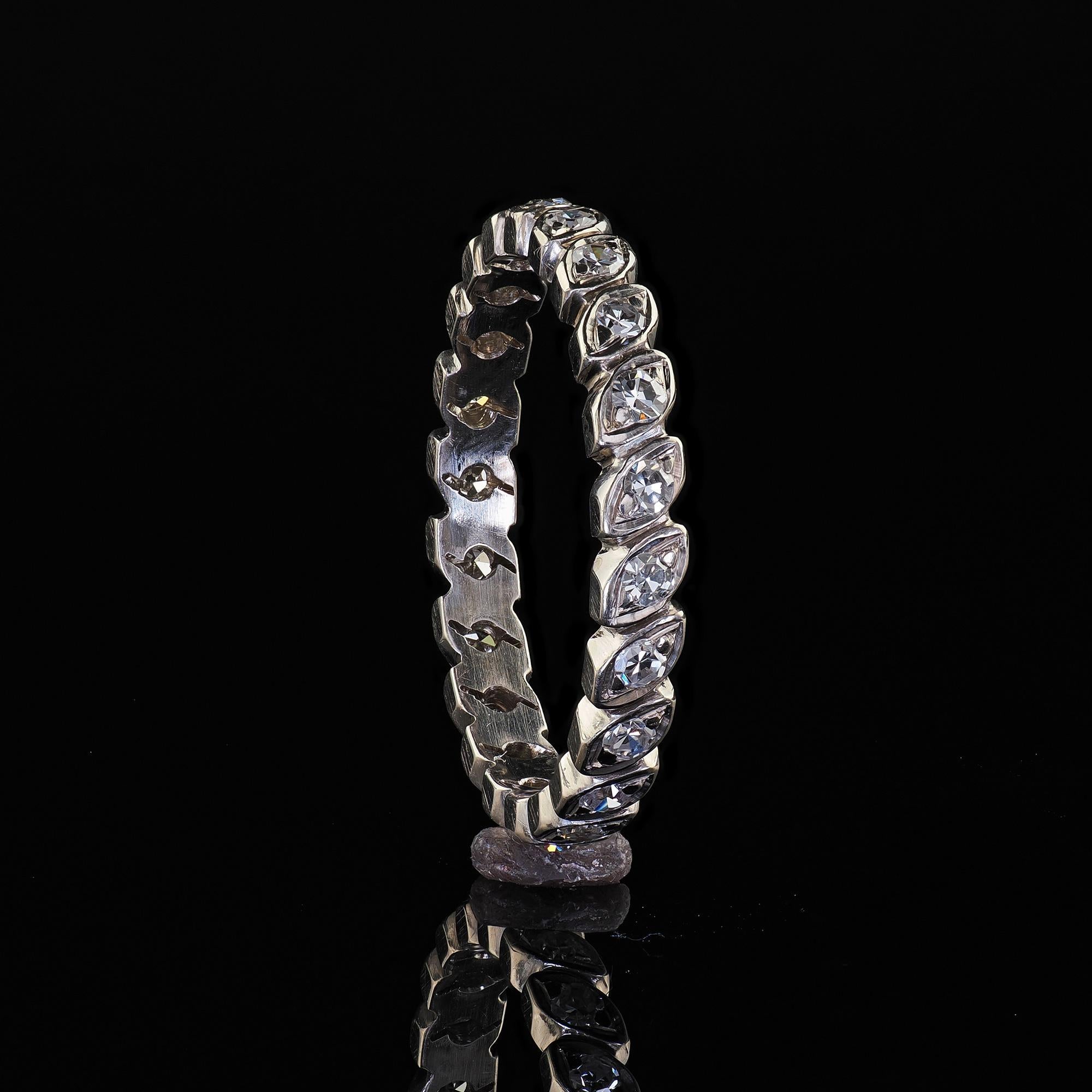 Antique Art Deco 18K White Gold Single Cut Diamond Design Eternity Band For Sale 2