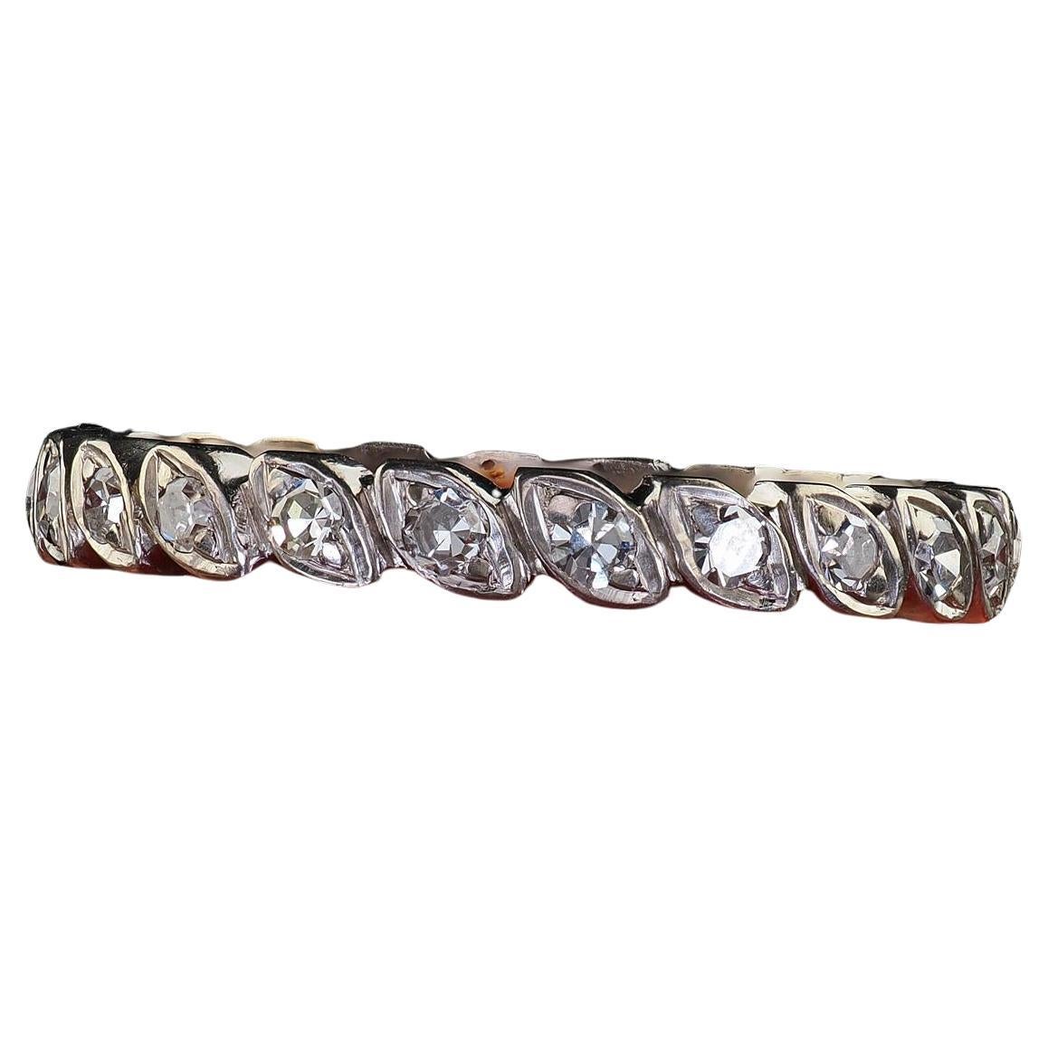 Antique Art Deco 18K White Gold Single Cut Diamond Design Eternity Band For Sale