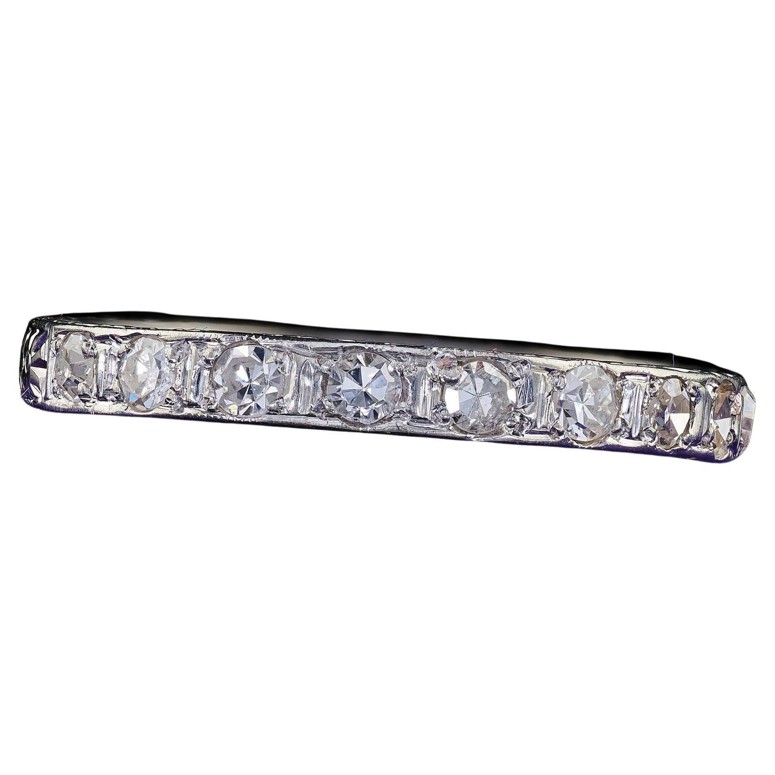 Antique Art Deco 18K White Gold Single Cut Diamond Engraved Wedding Band