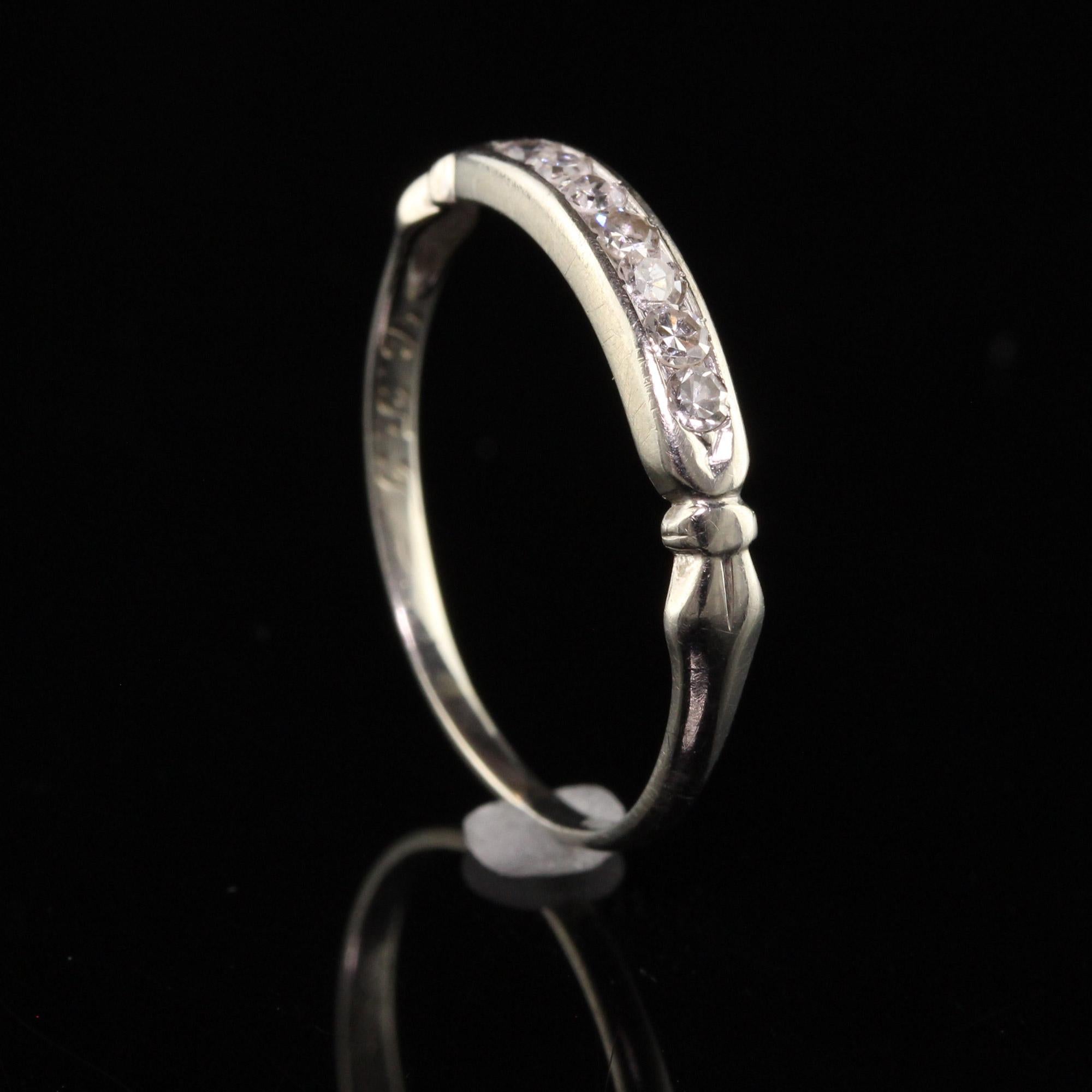 Antique Art Deco 18K White Gold Single Cut Diamond Wedding Band For Sale 1