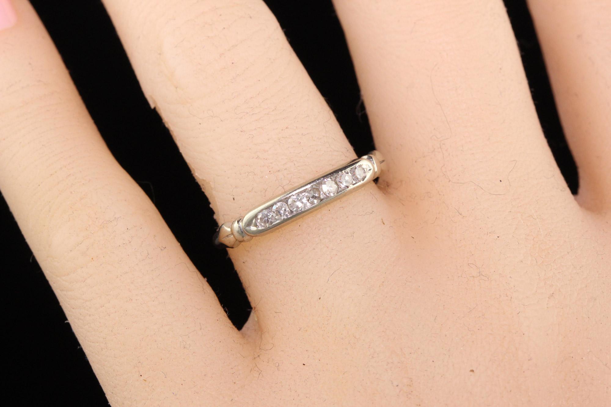 Antique Art Deco 18K White Gold Single Cut Diamond Wedding Band For Sale 2