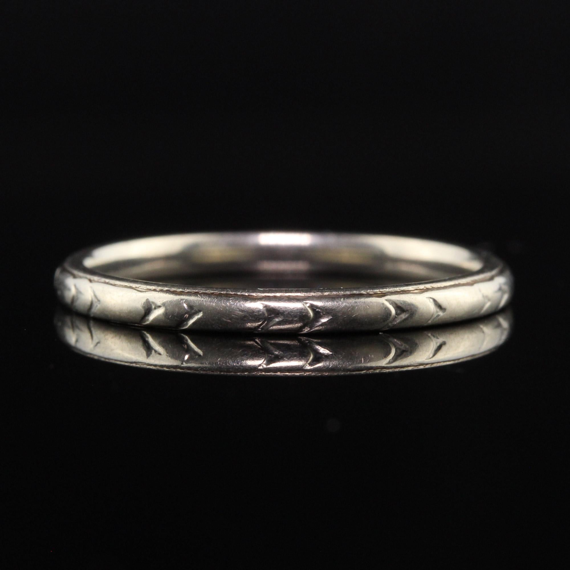 Women's Antique Art Deco 18K White Gold Werner Engraved Wedding Band For Sale