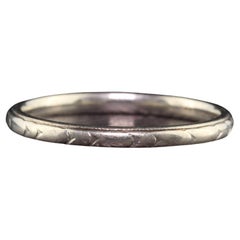 Fede nuziale antica Art Deco in oro bianco 18 carati con incisione Werner