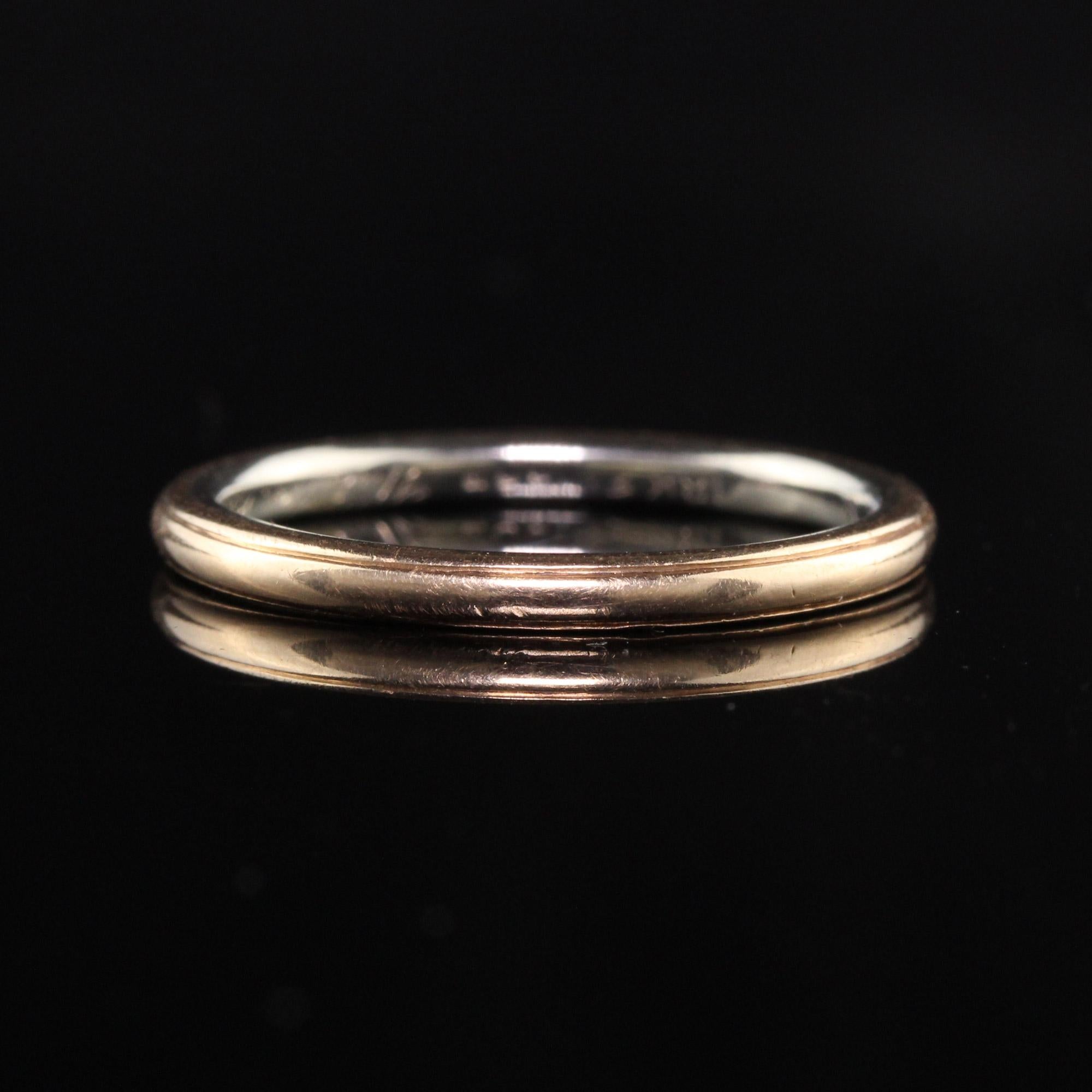 Women's Antique Art Deco 18K Yellow Gold and Platinum Engraved Wedding Band For Sale