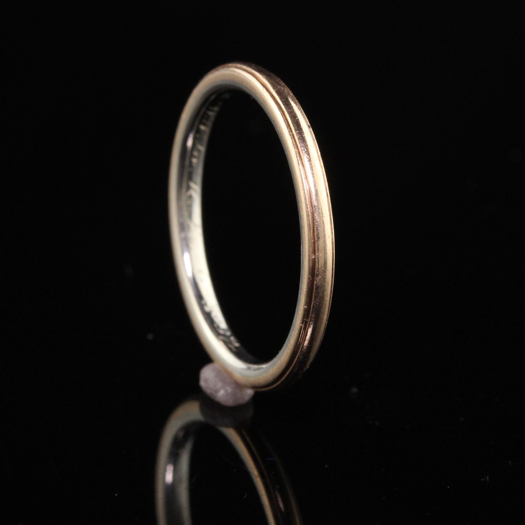 Antique Art Deco 18K Yellow Gold and Platinum Engraved Wedding Band For Sale 1